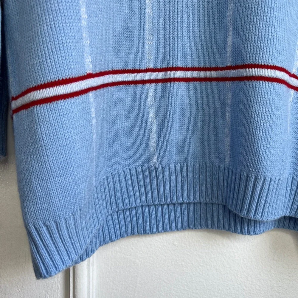 Y2K Vintage SouthPole Sweater Baby Blue Red Stripe Embroidered Men's Size Large